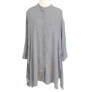 PESERICO WHITE BLUE STRIPED SILK VISCOSE BLEND ASYMMETRICAL TUNIC SHIRT - 10